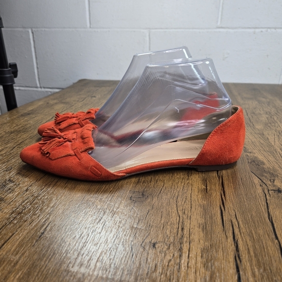 J. Crew Orange Red Suede Kilted Pointed Toe Dorsay Tassel Flats - Picture 9 of 13
